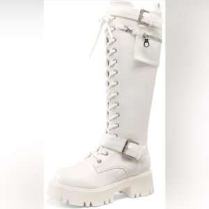 Combat Riding Platform LaceUp Fall Lug Sole Gothic Motorcycle Boot Inside Zipper